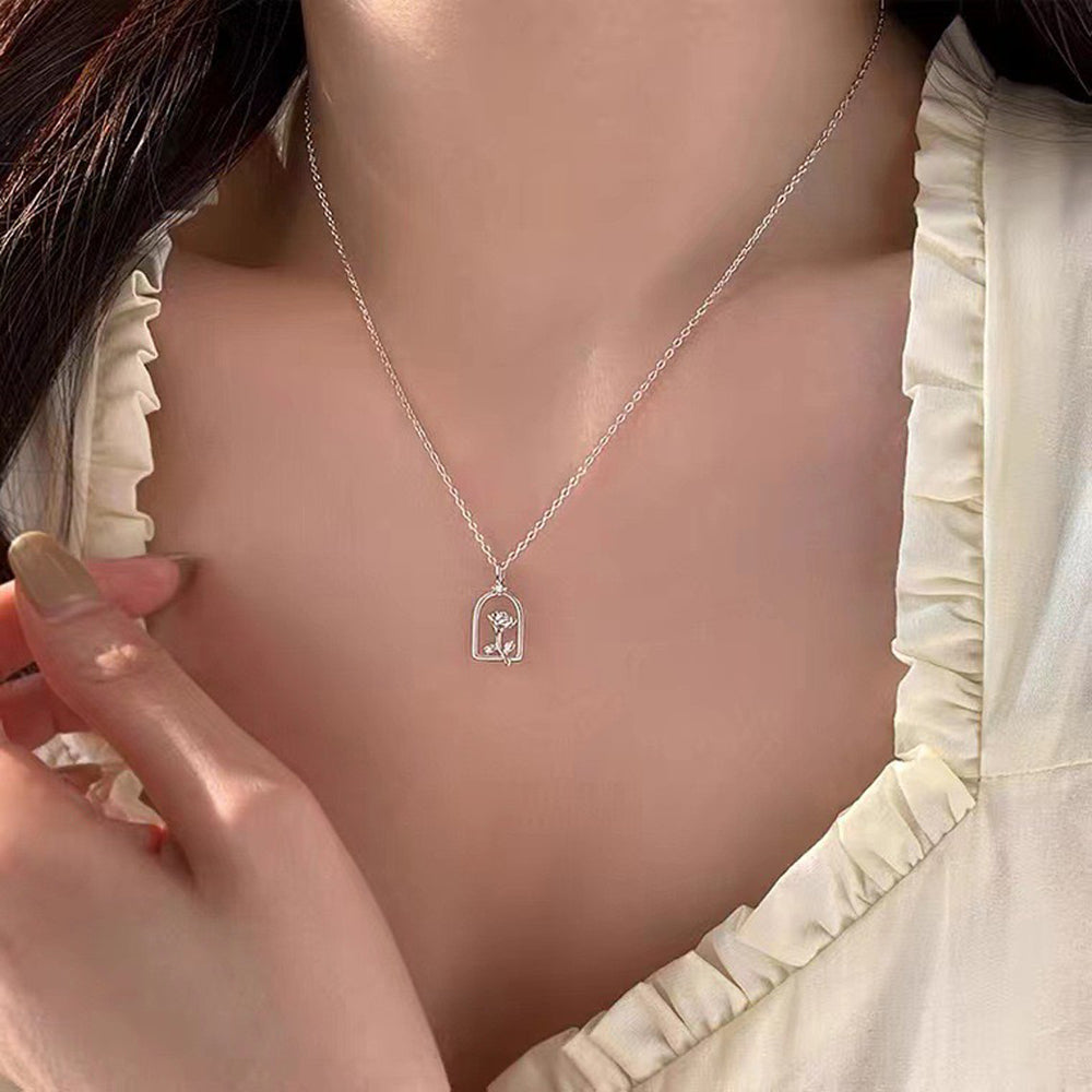 Sterling Silver Rose necklace S925