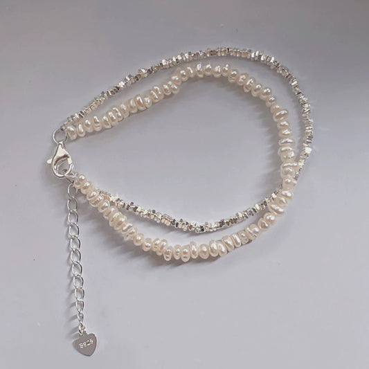 Sterling Sliver Nugget Beads Freshwater Pearls Bracelet