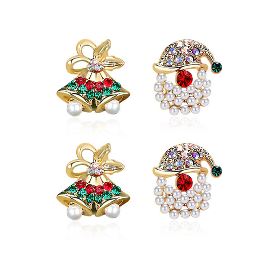 2 Pairs 925 Sterling Sliver Christmas Earring Studs