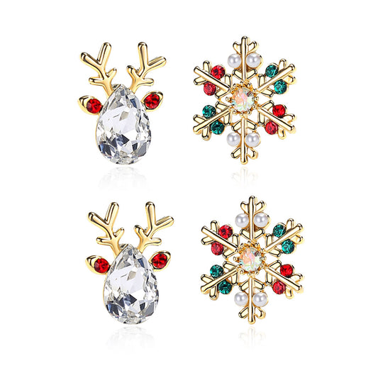 2 Pair 925 Sterling Sliver Christmas Earring Studs