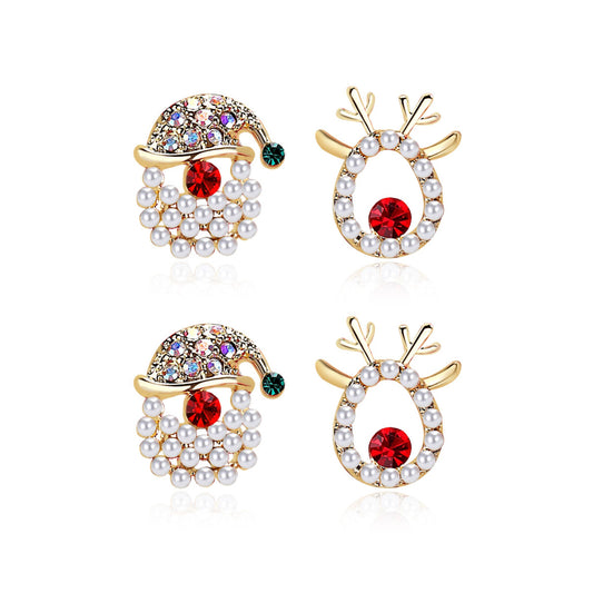 2 Pairs 925 Sterling Sliver Christmas Earring Studs
