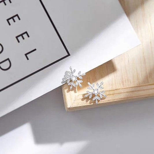 S925 Sterling Sliver Post Cubic Zirconia Snowflake Earring Studs