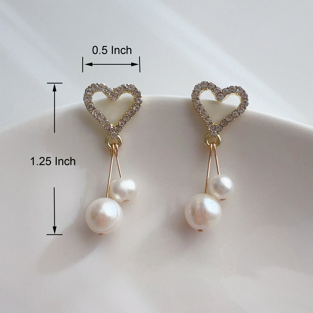 Freshwater Pearls Heart Dangle CZ Earrings