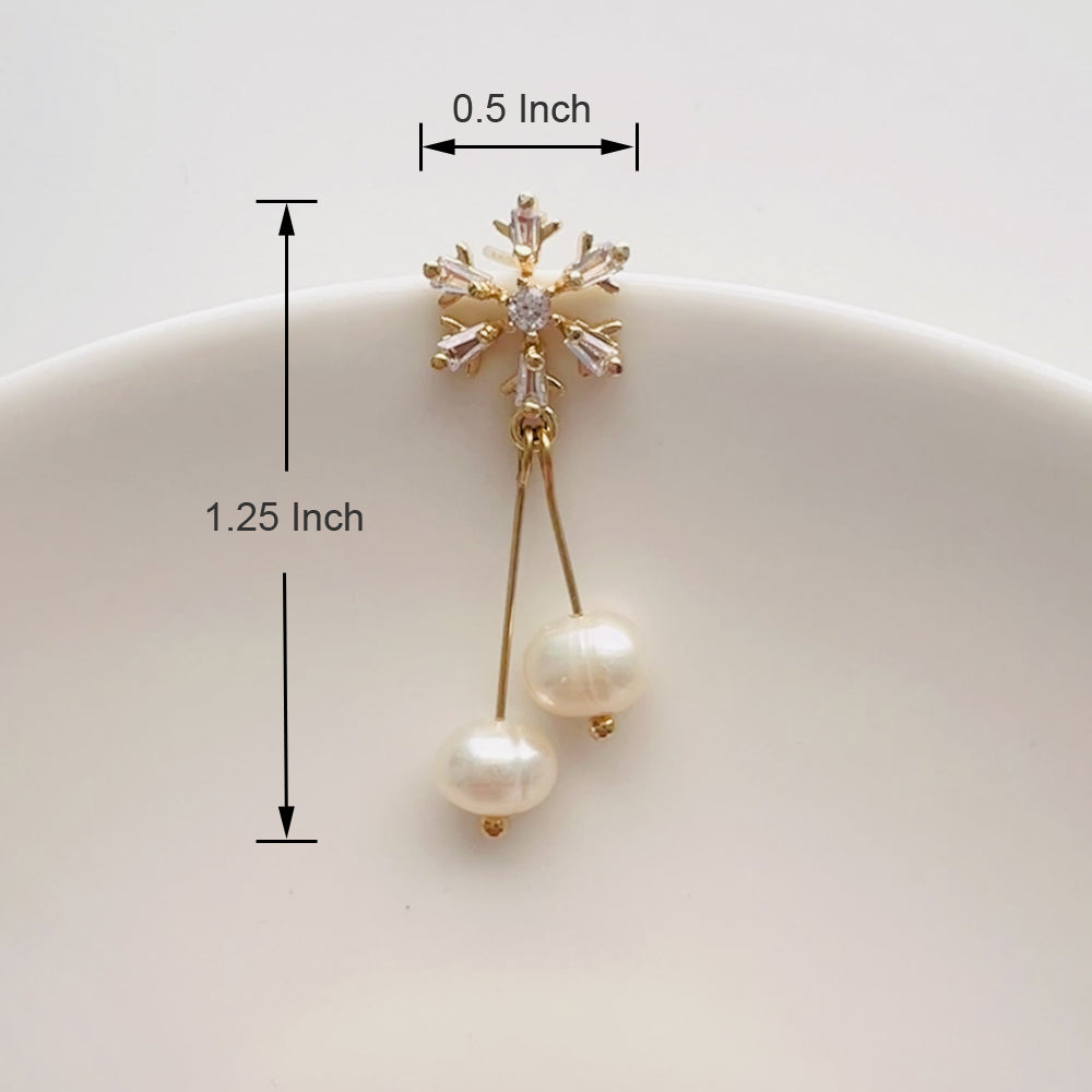 Sterling Silver Snowflake Freshwater Pearl Drop Earrings
