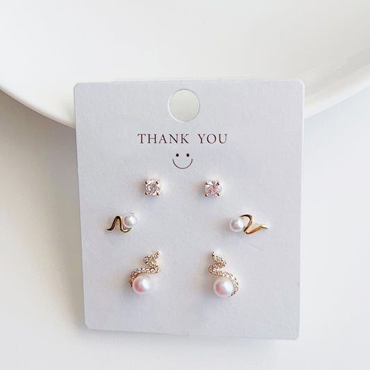 3 Pairs Sterling Sliver Earring Studs with 14K Gold Plated