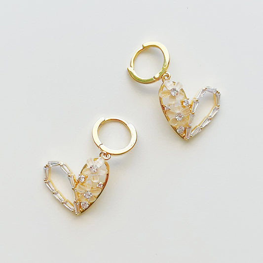 14K Gold Plated Heart Dangle Hoop Earrings