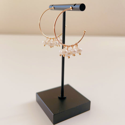 14K Gold Freshwater Pearls Round Hook Earrings
