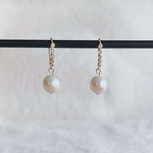 14K Gold Freshwater Pearl Cubic Zirconia Drop Earrings